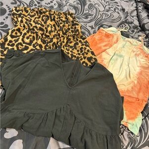 Leopard Print, Black, and pastel one piece short sets